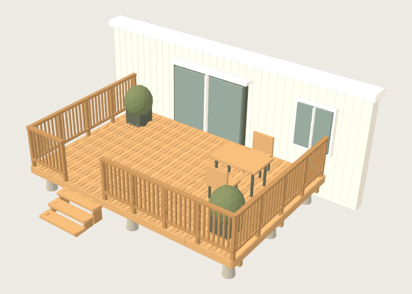 Illustrativ 3D-visualisering av en exempelaltan på 6 gånger 4 meter